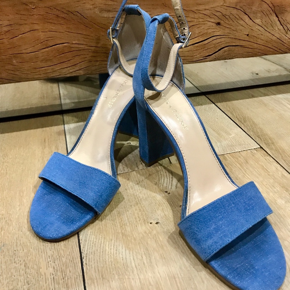 Blue ankle strapped heels